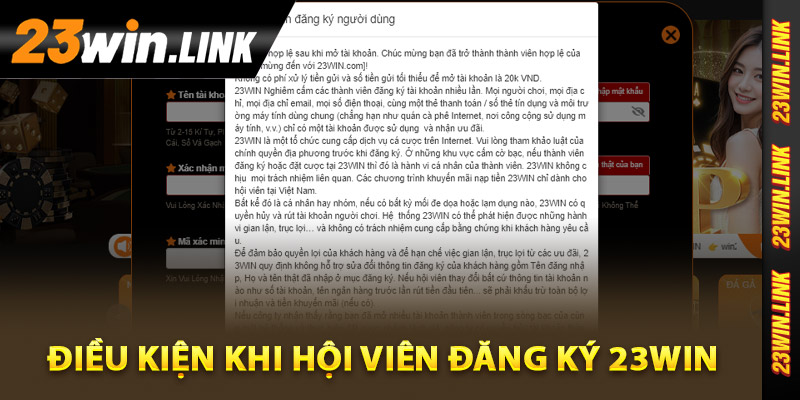 Hướng Dẫn Đăng Ký 23Win Đơn Giản Nhận Quà Tân Thủ 88K 2 Điều kiện khi hội viên đăng ký 23Win